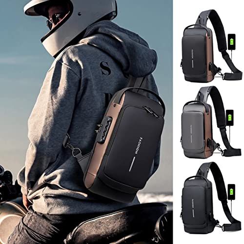 Fashion Men Sling Bag Pack with Lock Waterproof Anti-Theft Chest Bag with USB Charging Port Shoulder Bag Body Backpack with TSA Lock (Random Color) View Gallery - Pakistan