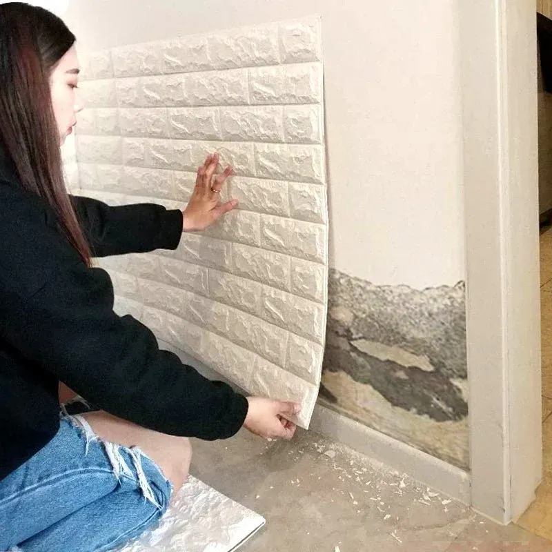 3d Wall Sticker White Brick Sheet | Bedroom Home Decor Waterproof Self Adhesive Living Room Wallpaper (Pack Of 1) View Gallery - Pakistan