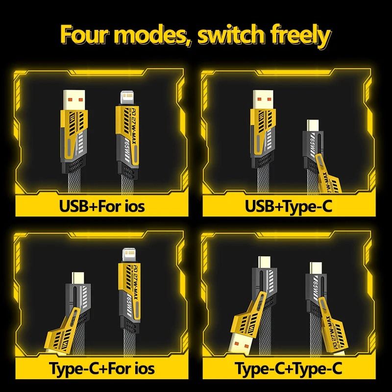 4 In 1 Data Cable – USB-C & Lightning Connectors, Braided Durable Design, Fast Charging (Without Box) View Gallery - Pakistan