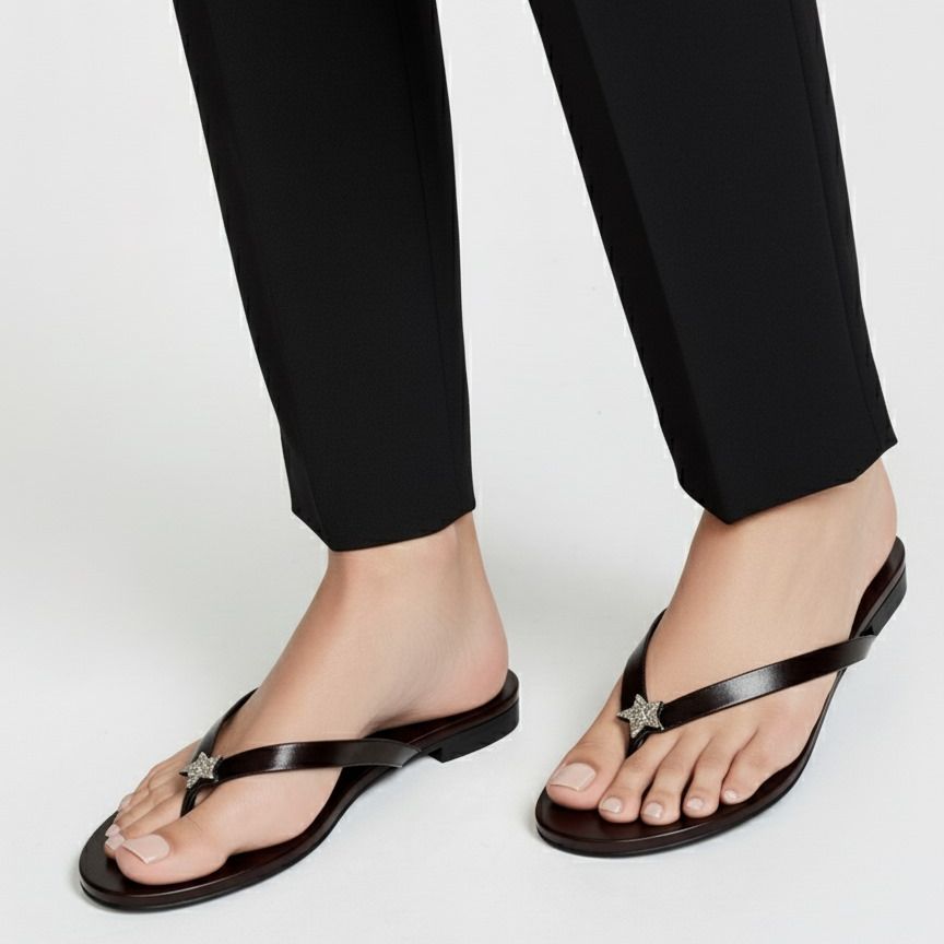 Elegant Black Color Women’s Slippers, Stylish And Comfortable Flat Sandals With Star Design For Casual Wear, Beach, And Daily Outfits View Gallery - Pakistan