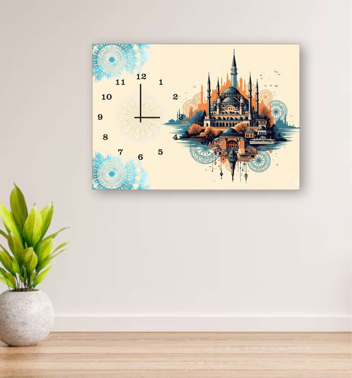 Modern Digital Printed Wall Clock 12x16 inch Wooden Frame for Home Office View Gallery - Pakistan