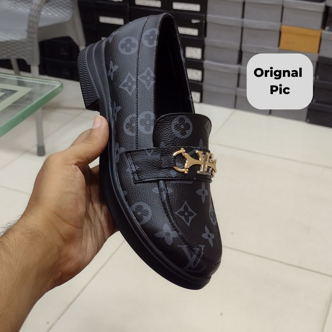 Women’s Classic Loafers with Gold Metallic Buckle – Soft Inner Padding, Non-Slip Rubber Sole -Black View Gallery - Pakistan