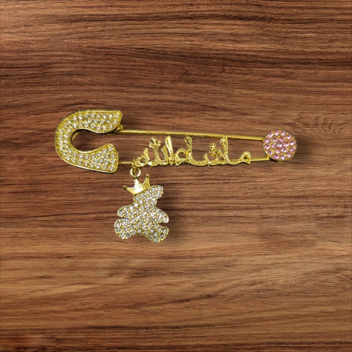 Mashallah Safety Pin with Rhinestone Bear Charm – Islamic Baby Gift &amp; Protection Accessory