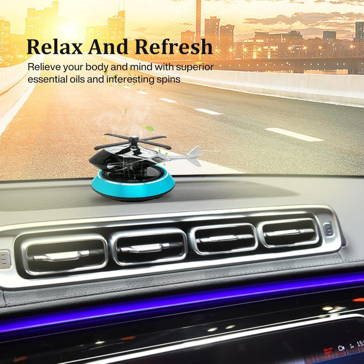 Solar Powered Car Aroma Diffuser – Helicopter Design Air Freshener Perfume for Dashboard View Gallery - Pakistan
