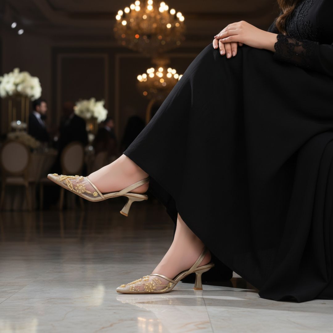 Elegant Fawn Hand-Embroidered Kitten Heels for Women – Elastic Band Strap &amp; 2.2-Inch Heel