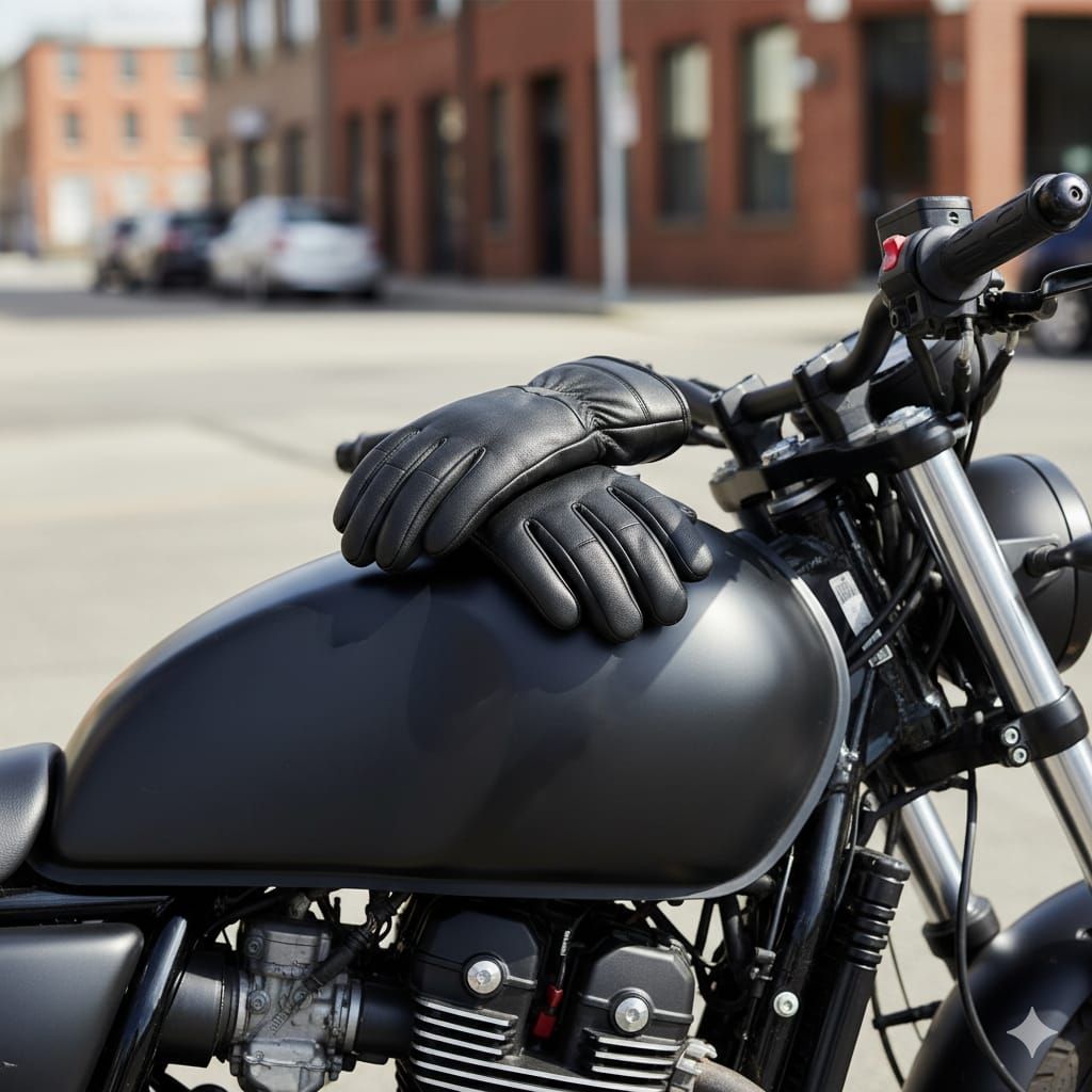 Men’s Genuine Sheep Leather Winter Gloves – Black Motorcycle Riding Gloves with Warm Lining View Gallery - Pakistan
