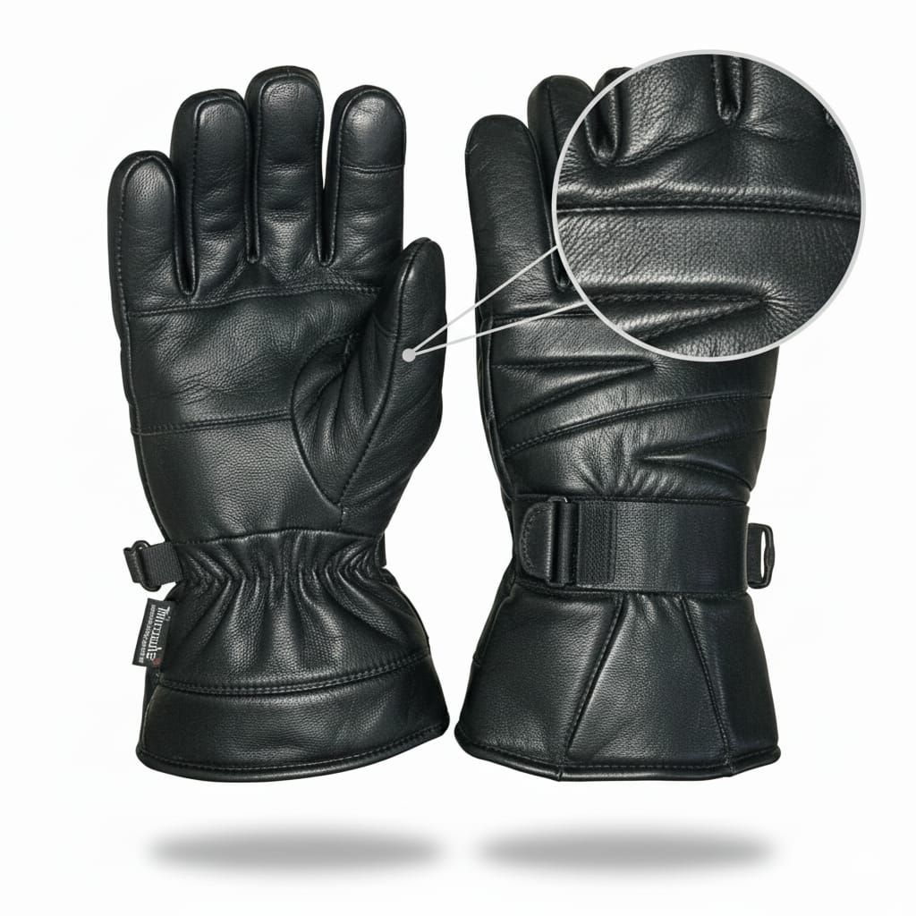 Men’s Genuine Sheep Leather Winter Gloves – Black Motorcycle Riding Gloves with Warm Lining View Gallery - Pakistan