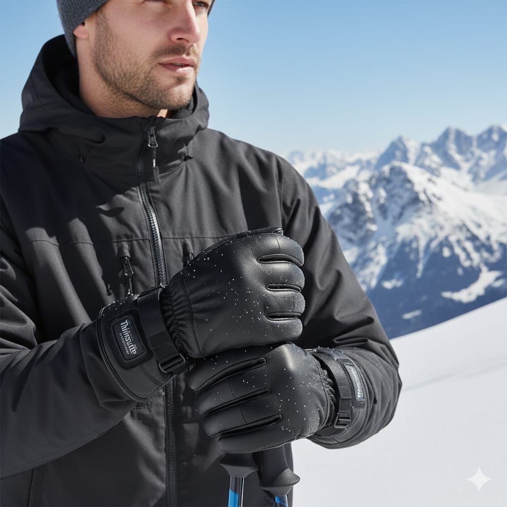 Men’s Genuine Sheep Leather Winter Gloves – Black Motorcycle Riding Gloves with Warm Lining View Gallery - Pakistan