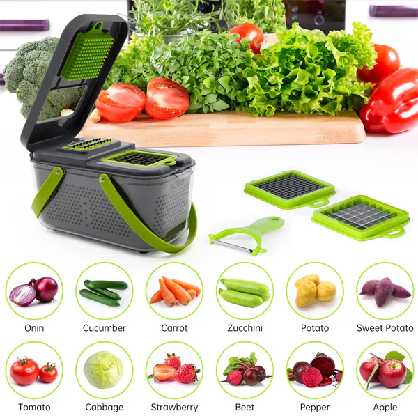Kitchen Multifunctional Vegetable Cutter 22 Pcs Set | Slicer, Shredder, Dicer For Onion, Potato, Fruits &amp; Vegetables | Household Food Chopper Set