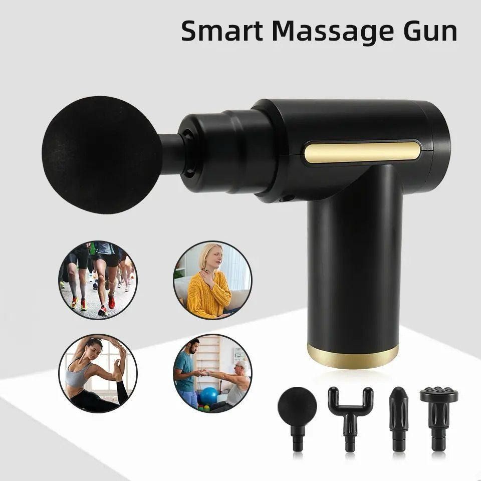 4 In 1 Massage Gun | Deep Tissue Percussion Massager With 4 Attachments | Handheld Electric Body Relaxation Therapy For Pain Relief &amp; Recovery (Random Color)