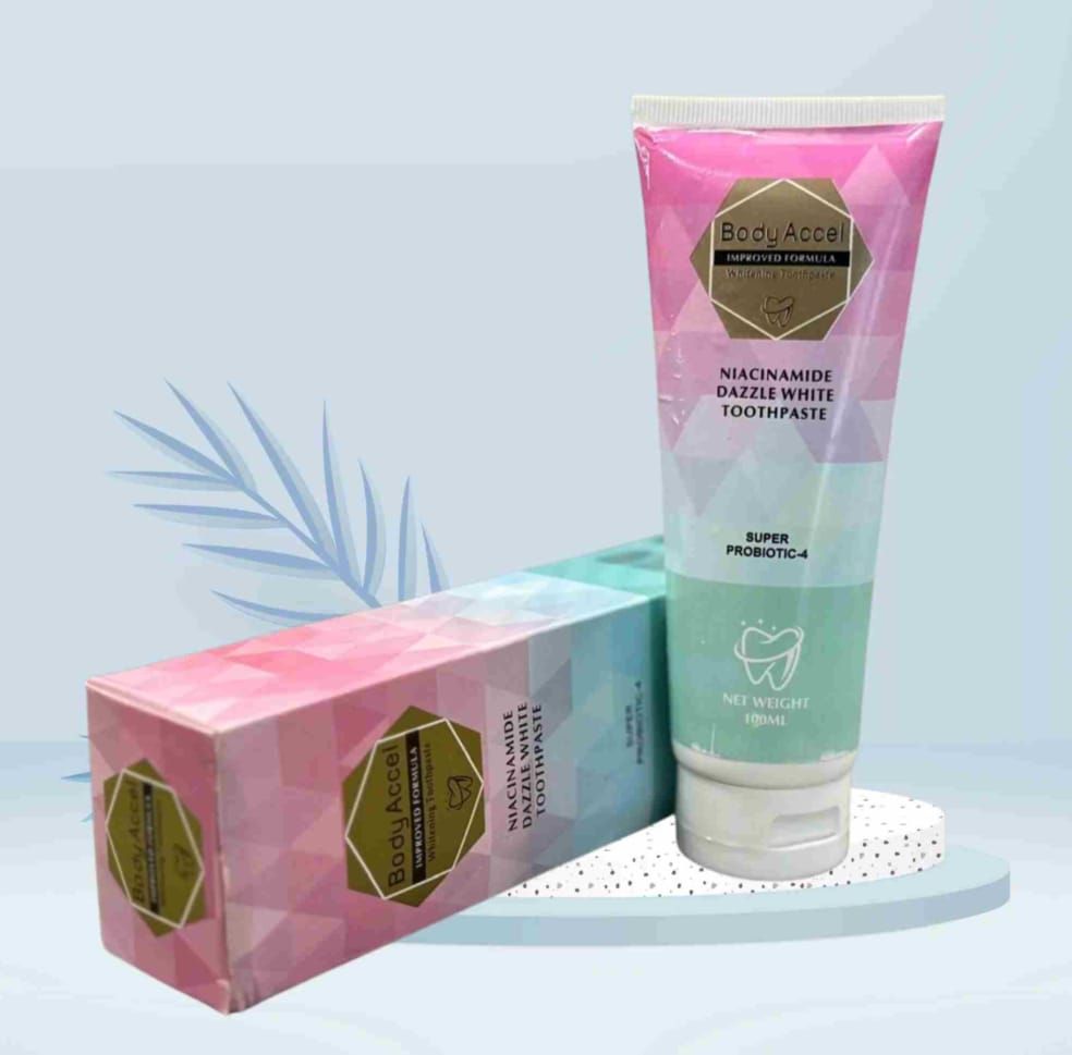 Body Accel Niacinamide Whitening Toothpaste 100ml – Advanced Stain Removal with Probiotics for Bright Smile &amp; Fresh Breath