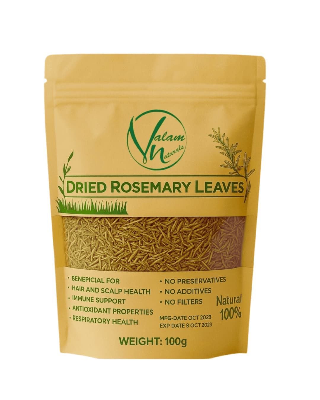 Valam Naturals Dried Rosemary Leaves 100g – 100% Natural, Preservative-Free Herb for Cooking, Hair &amp; Scalp Care, and Immune Support