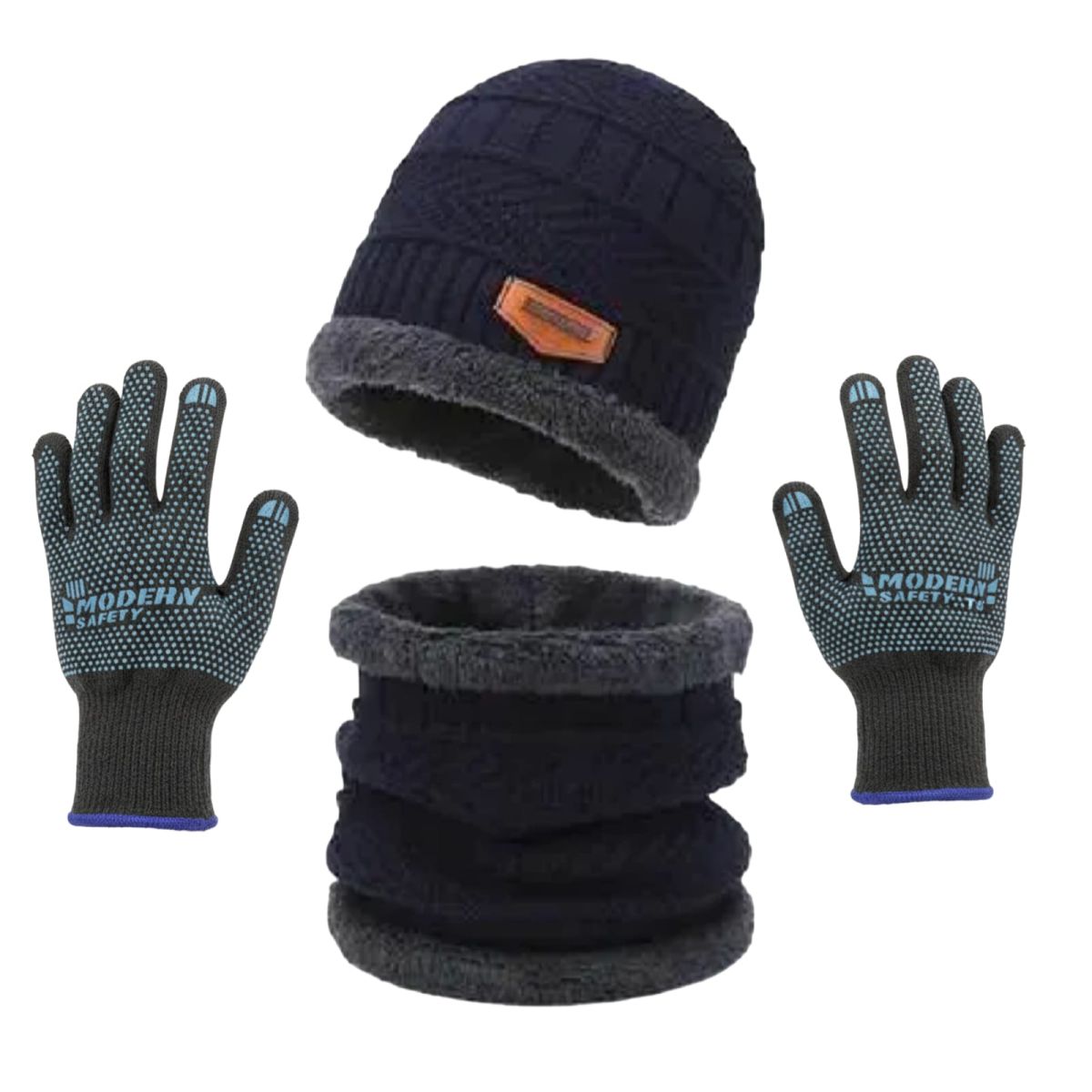 Premium Knitted Beanie Cap, Neck Gaiter And Touchscreen Gloves Combo Pack | Complete Winter Essentials For Cold Weather Protection (Random Color) View Gallery - Pakistan