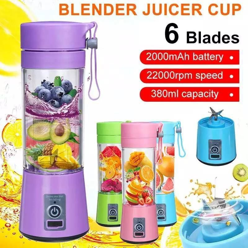 Rechargeable Portable Mini Juicer Blender – 6 Blades, 380ml Outdoor Juicing Cup [Random Color] View Gallery - Pakistan