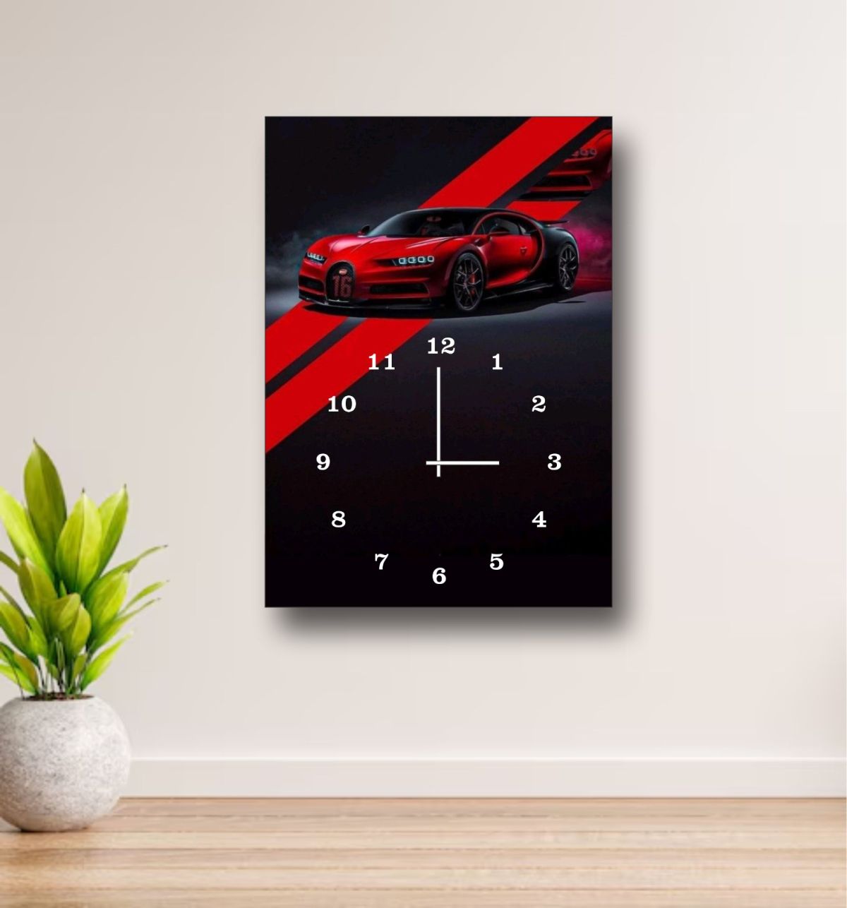 Luxury Sports Car Wall Clock – Bugatti Chiron Design, 12x16” Wooden Frame (Without Battery) View Gallery - Pakistan