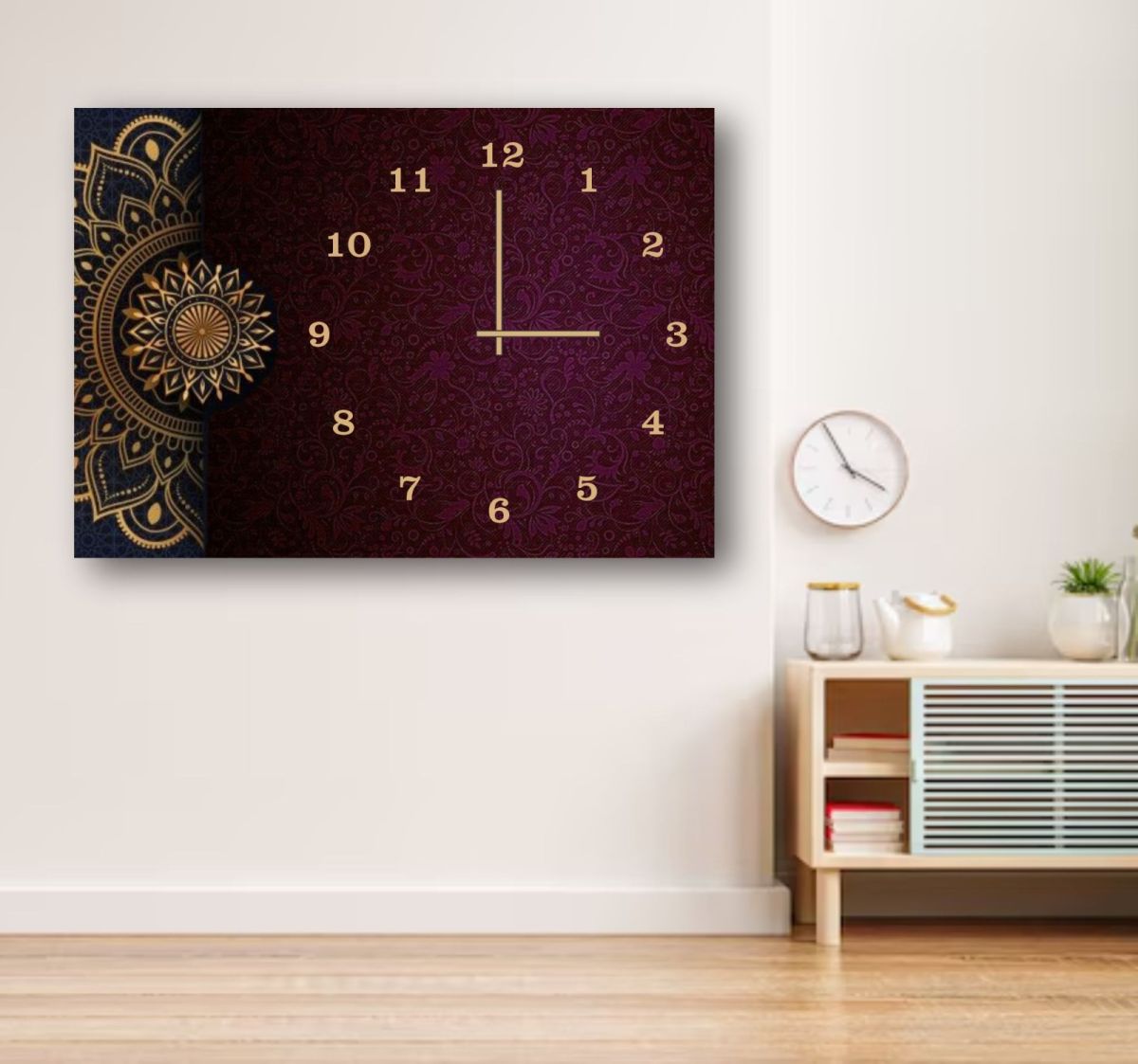 Elegant Digital Printed Wooden Wall Clock – 12x16 Inch Decorative Hanging Clock with Mandala Design | Premium Quality Wall Décor (Without Battery) View Gallery - Pakistan