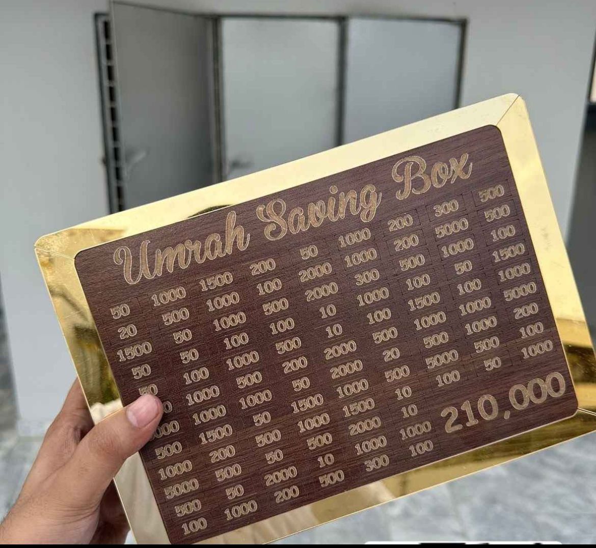 Wooden Umrah Saving Box – Premium 210,000 Goal Money Box For Umrah Fund, Elegant Islamic Design Charity And Donation Storage Box View Gallery - Pakistan