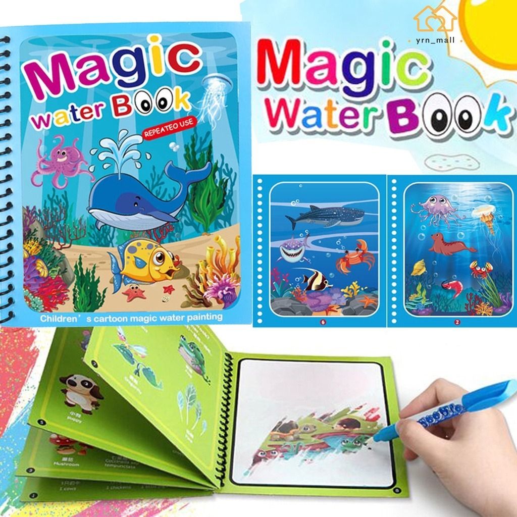 Magic Water Book Painting Drawing Coloring Book With Magic Water Pen ( Random Design )