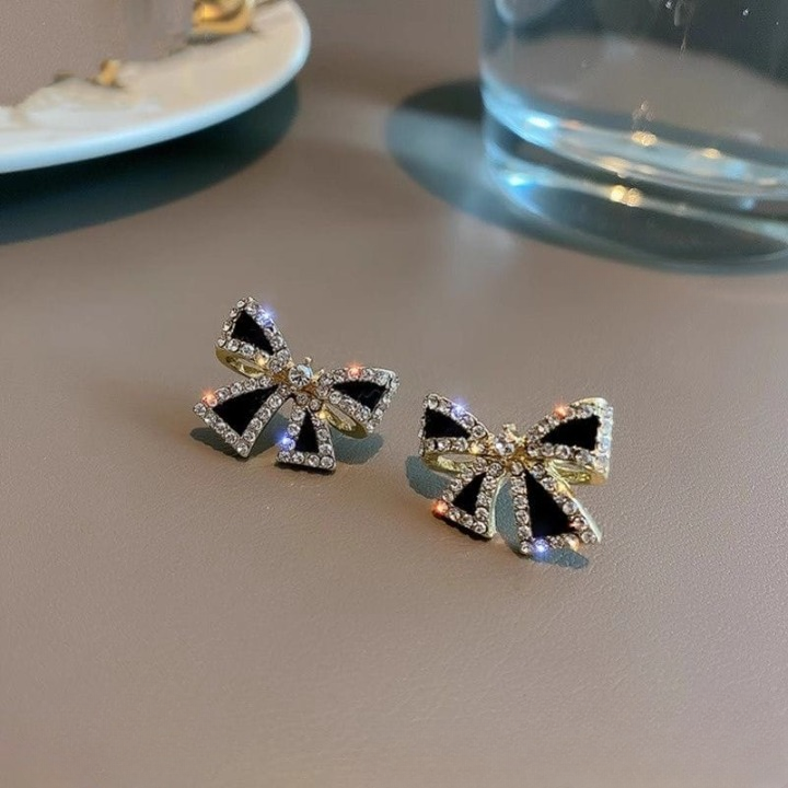 Elegant Zircon Black Bow Tie Earrings (AXJ-112) View Gallery - Pakistan