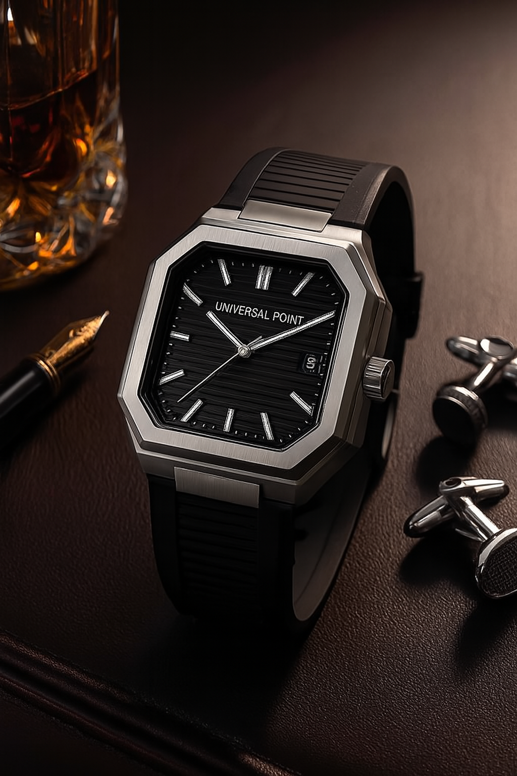 Universal Point UP 1988 – Square Dial Leather Strap Watch | Stainless Steel Case | Water Resistant 3 ATM (With Box) View Gallery - Pakistan