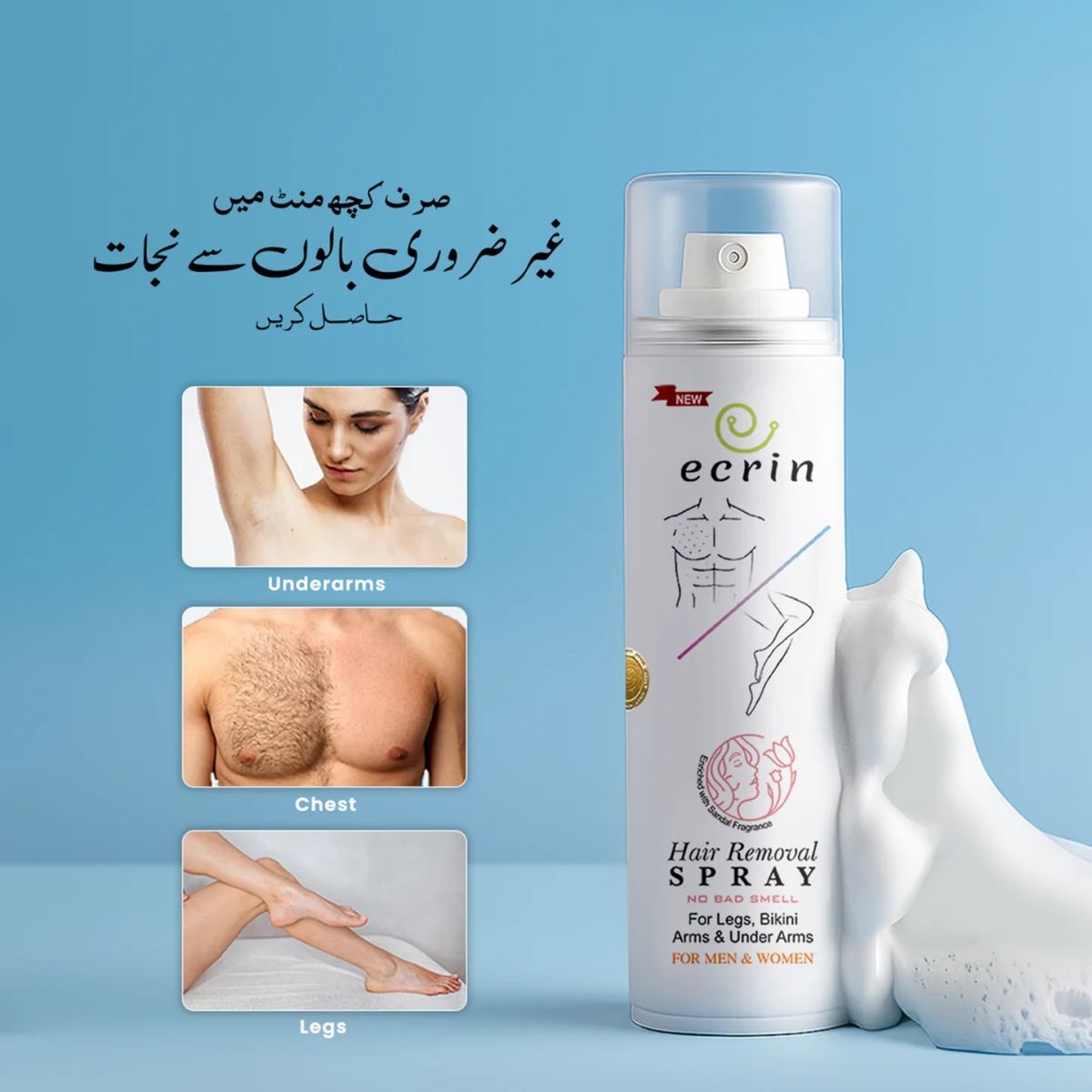 New Ecrin Hair Removal Foaming Spray - Advance Formula with Refreshing Fragrance (200ml) View Gallery - Pakistan