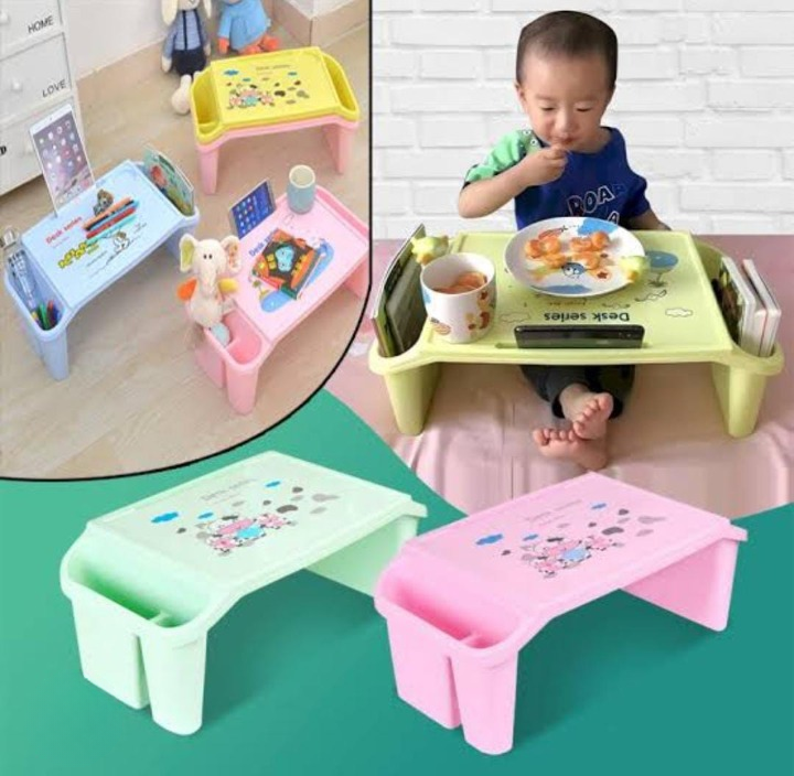 Kids Portable Study Table – Multifunctional Plastic Desk with Side Storage (56x40x30 cm) (Random Color)