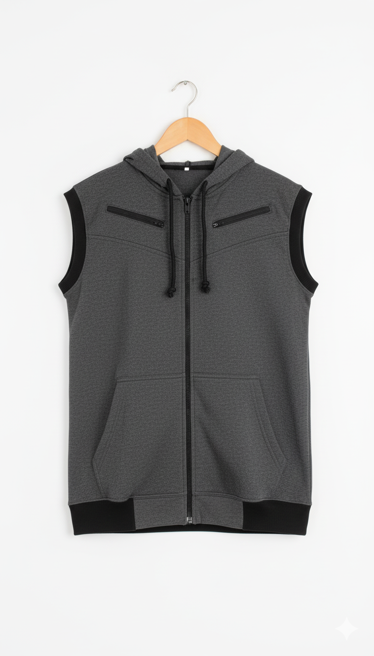Premium Men's Sleeveless Tech Hoodie Vest | Full-Zip, Jersey Fabric | Ultimate Activewear for Gym, Running, and Layering Comfort
