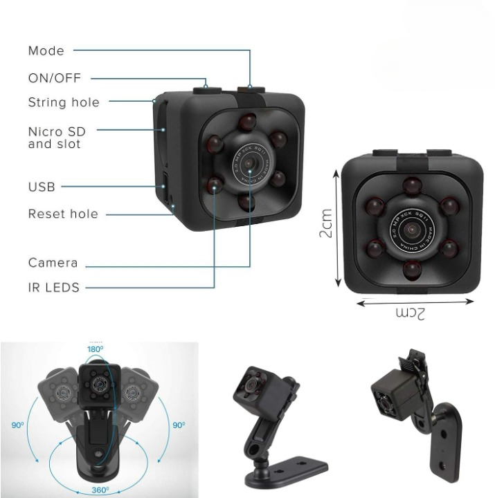 SQ6 Mini Spy Camera – HD Portable Security Camera with Night Vision & Two Stand Holders View Gallery - Pakistan