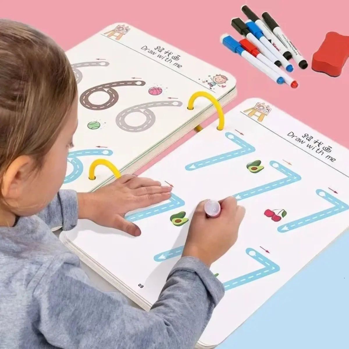 A4 Kids Educational Learning Tracing Book | 64 Pages Dot-to-Dot Activity Workbook with 2 Markers & Duster (Big Size) View Gallery - Pakistan