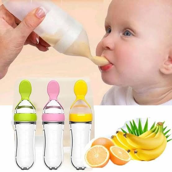 90ml Feeder With Spoon – Soft Silicone Baby Feeding Bottle With Spoon Dispenser For Easy And Mess Free Feeding (Random Color) View Gallery - Pakistan