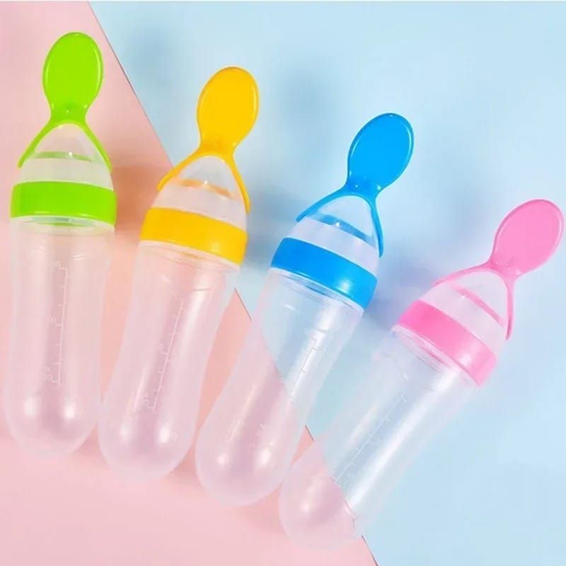 90ml Feeder With Spoon – Soft Silicone Baby Feeding Bottle With Spoon Dispenser For Easy And Mess Free Feeding (Random Color) View Gallery - Pakistan