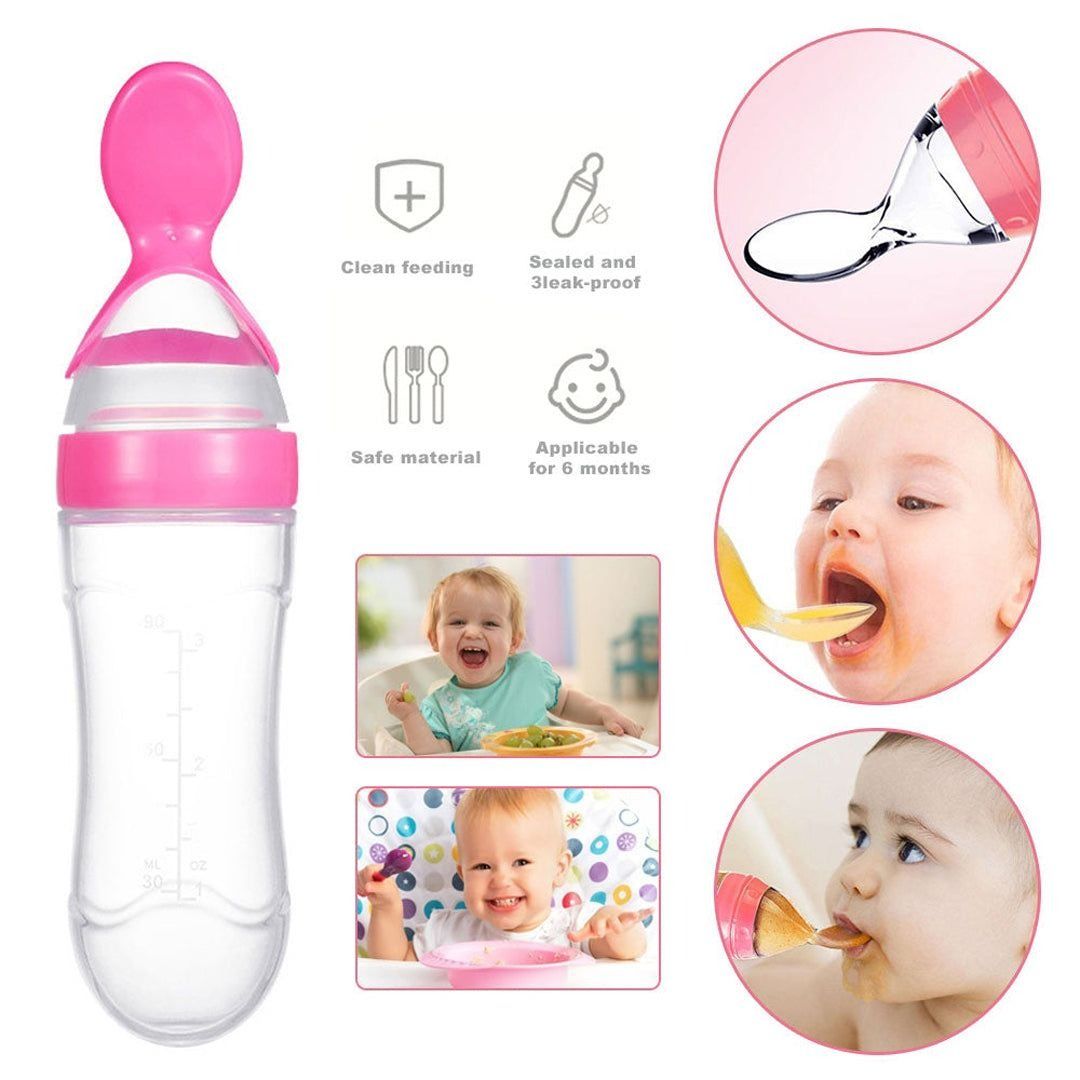 90ml Feeder With Spoon – Soft Silicone Baby Feeding Bottle With Spoon Dispenser For Easy And Mess Free Feeding (Random Color) View Gallery - Pakistan