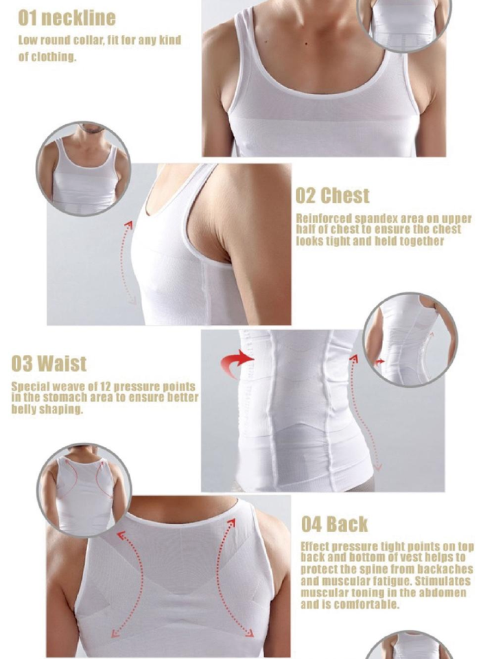 Slim N Fit Body Shaper Vest Shirt - Tank Top Sleeveless Shapewear For Men (White) View Gallery - Pakistan