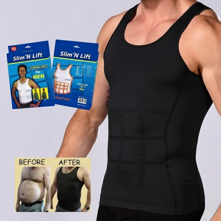 Slim N Fit Body Shaper Vest Shirt - Tank Top Sleeveless Shapewear For Men (Black) View Gallery - Pakistan