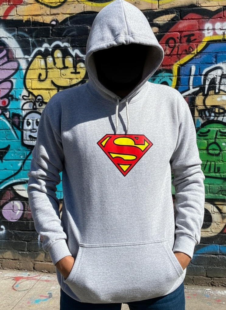 New Summer Collection Full Grey Hoodie SUPER MAN Printed For girl And Boys View Gallery - Pakistan