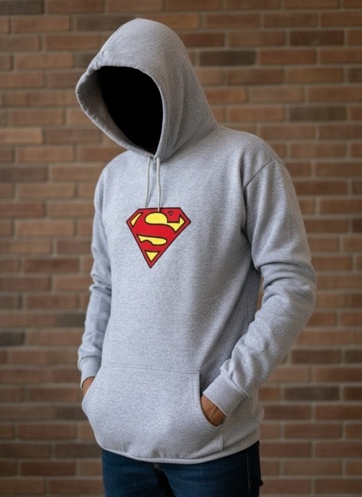 New Summer Collection Full Grey Hoodie SUPER MAN Printed For girl And Boys View Gallery - Pakistan