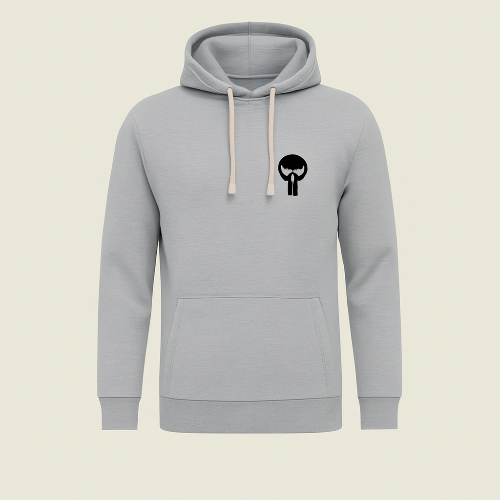 Printed Grey Hoodie for Teens &amp; Adults – Black Skull Graphic, Premium Fabric