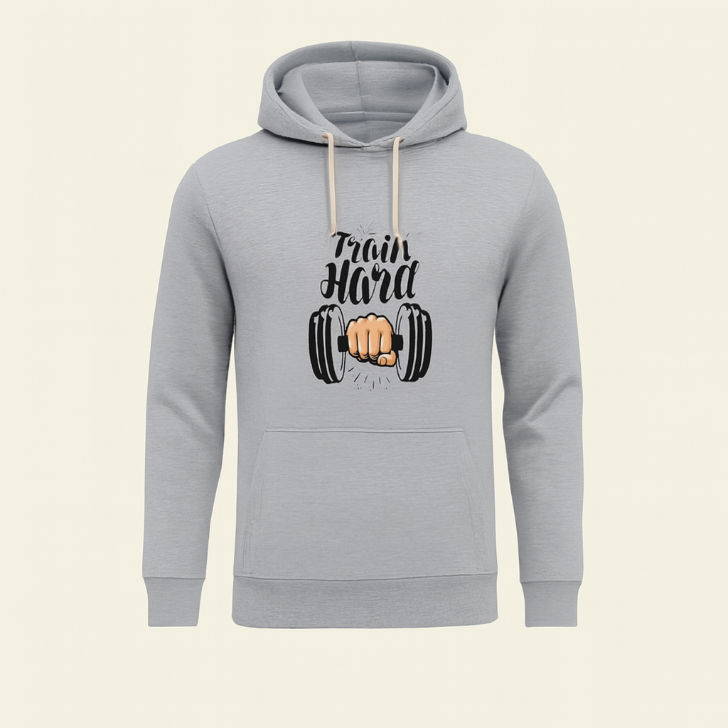 Train Hard Grey Hoodie for Men &amp; Boys – Premium Summer Collection