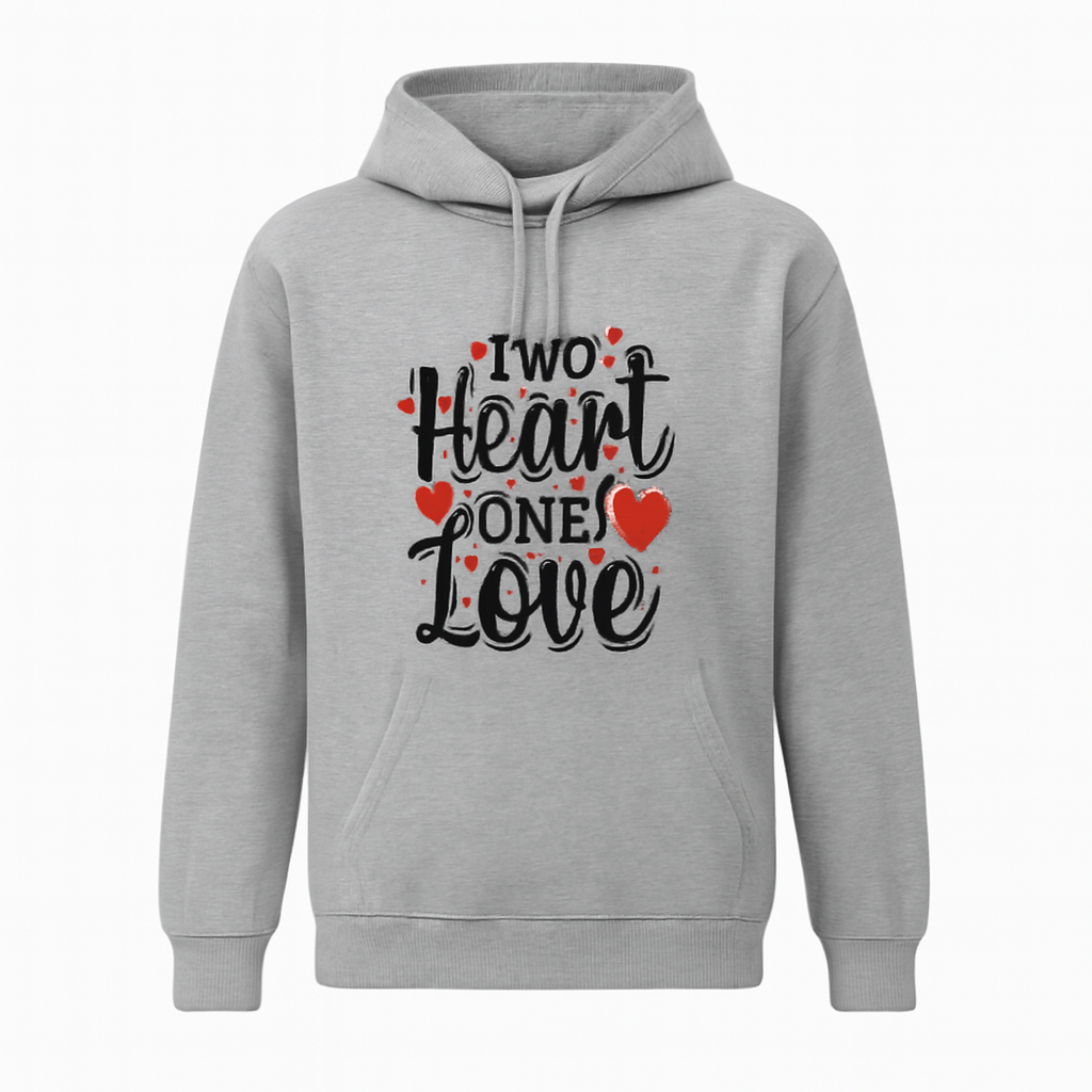 New Summer Collection Full Grey Hoodie TWO HEART ONE LOVE Printed For Girl And Boys