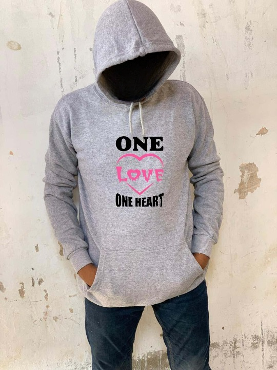 New Summer Collection Full Grey Hoodie one love one heart  Printed For girl And Boys View Gallery - Pakistan