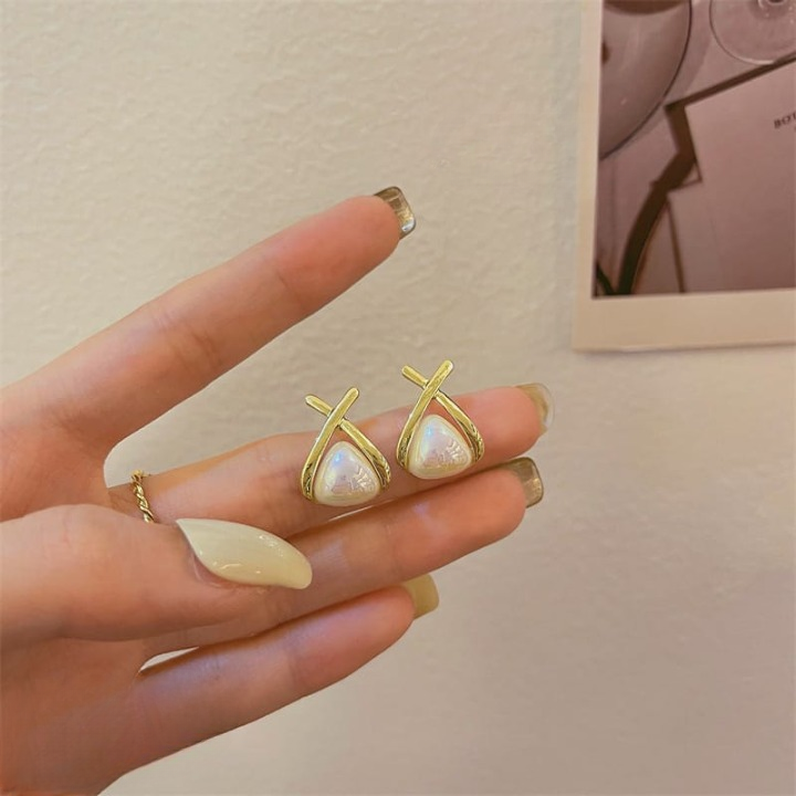 Trendy Korean Cross Pearl Earrings – Sculpted Design (AVT-114) View Gallery - Pakistan