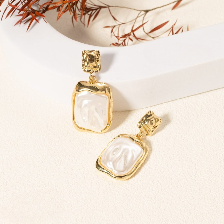 Elegant Korean Gold Foil Earrings with White Stone (PXT-115) View Gallery - Pakistan