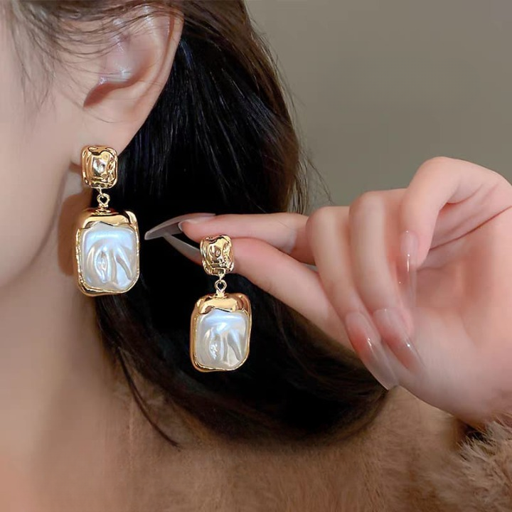 Elegant Korean Gold Foil Earrings with White Stone (PXT-115) View Gallery - Pakistan