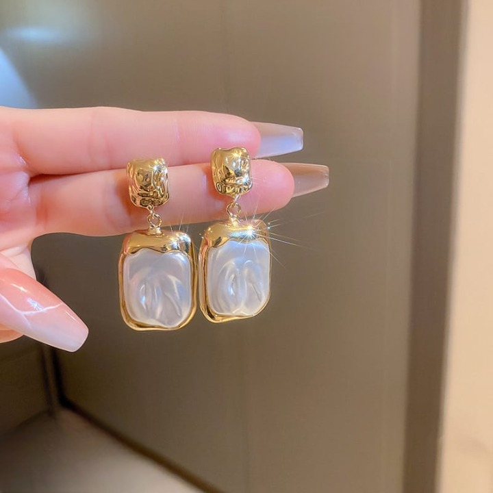 Elegant Korean Gold Foil Earrings with White Stone (PXT-115) View Gallery - Pakistan