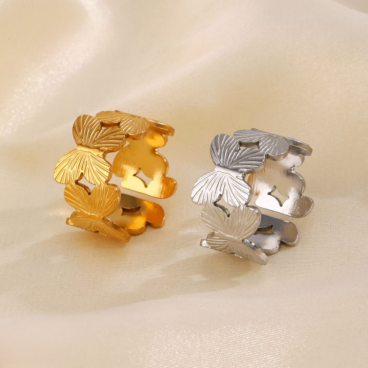 Stylish Alloy Hand Cuff Ring Set – Adjustable Fashion Jewelry for Women in Silver & Golden (SKU: QST-166) View Gallery - Pakistan