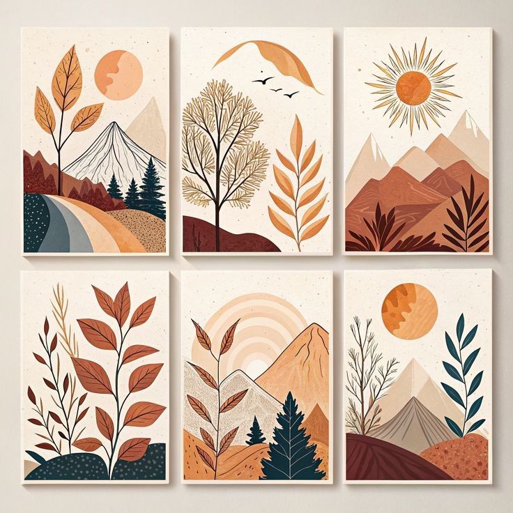Hills Moon Sun Leaves Wooden Wall Art – 6 Piece Decorative Frame Set Made With Wooden Stickytile, Size 8x11 Inches Each, Easy To Mount With Double Tape View Gallery - Pakistan