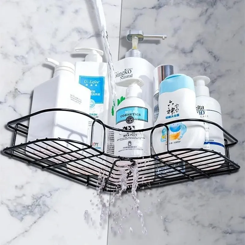 Metal Corner Rack For Bathroom &amp; Kitchen | Bathroom Metal Shelf Organizer | Storage Rack Corner Frame Shampoo Storage Holder | Wall Mount Bathroom Accessories (With Hook) View Gallery - Pakistan