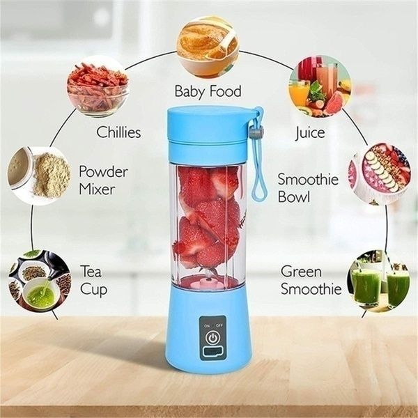 Rechargeable Portable Mini Juicer Blender – 6 Blades, 380ml Outdoor Juicing Cup [Random Color] View Gallery - Pakistan