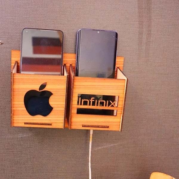Wall Mounted Wooden Mobile Charging Holder – Phone & Charger Organizer for Home & Office View Gallery - Pakistan