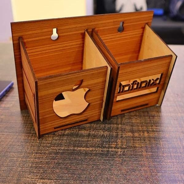 Wall Mounted Wooden Mobile Charging Holder – Phone & Charger Organizer for Home & Office View Gallery - Pakistan